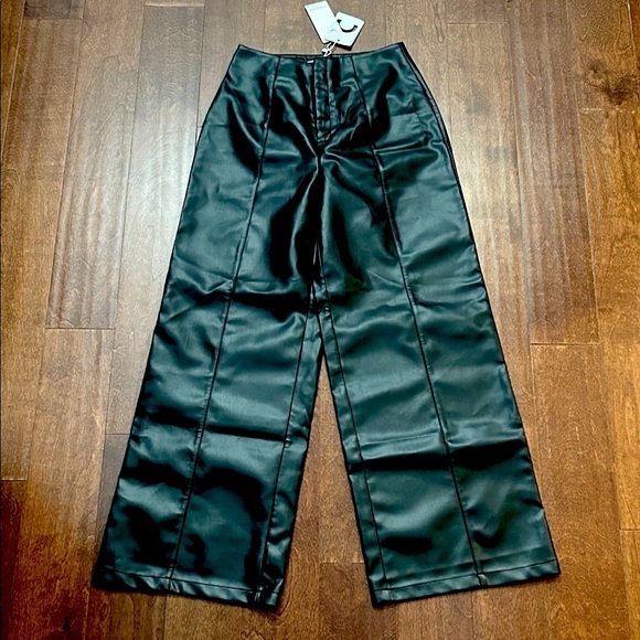 Commense Vegan Black Wide-Leg Faux Leather Pants, Size Small, NWT - Picture 2 of 11